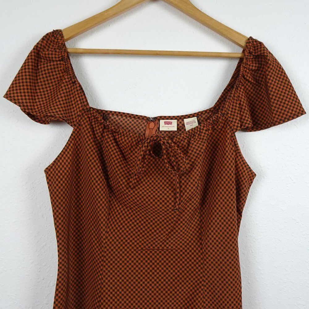 Levi's Mini Dress Women's Size L Brown Black Gingham Boho Casual - Picture 2 of 10